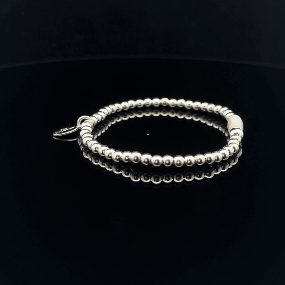 925 Sterling Silver Beaded Stretch Stacking Bracelet MOP Letter Initial K - Picture 5 of 6